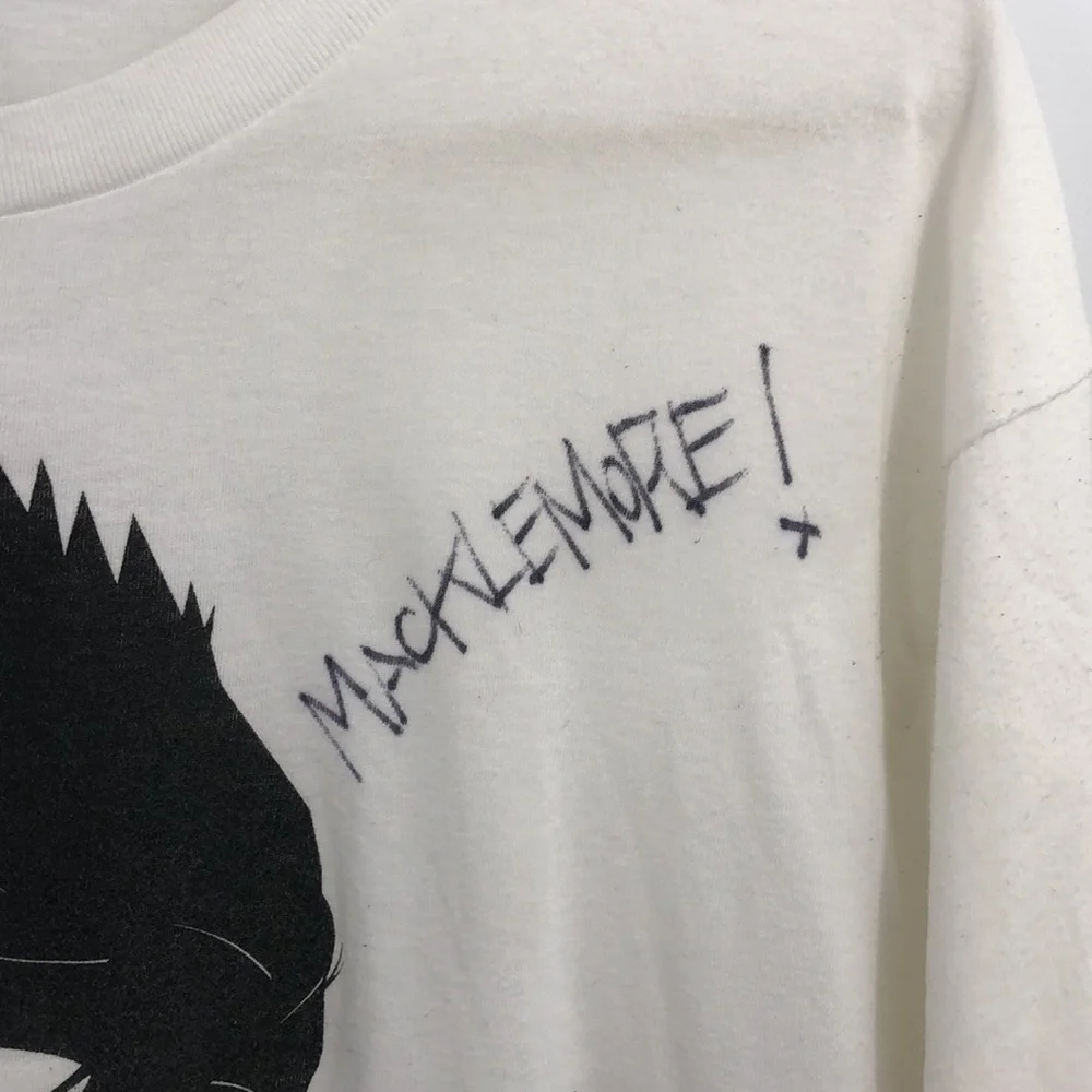 White Graphic Men’s T-Shirt with Black & Red Illustration - Picture 4 of 7